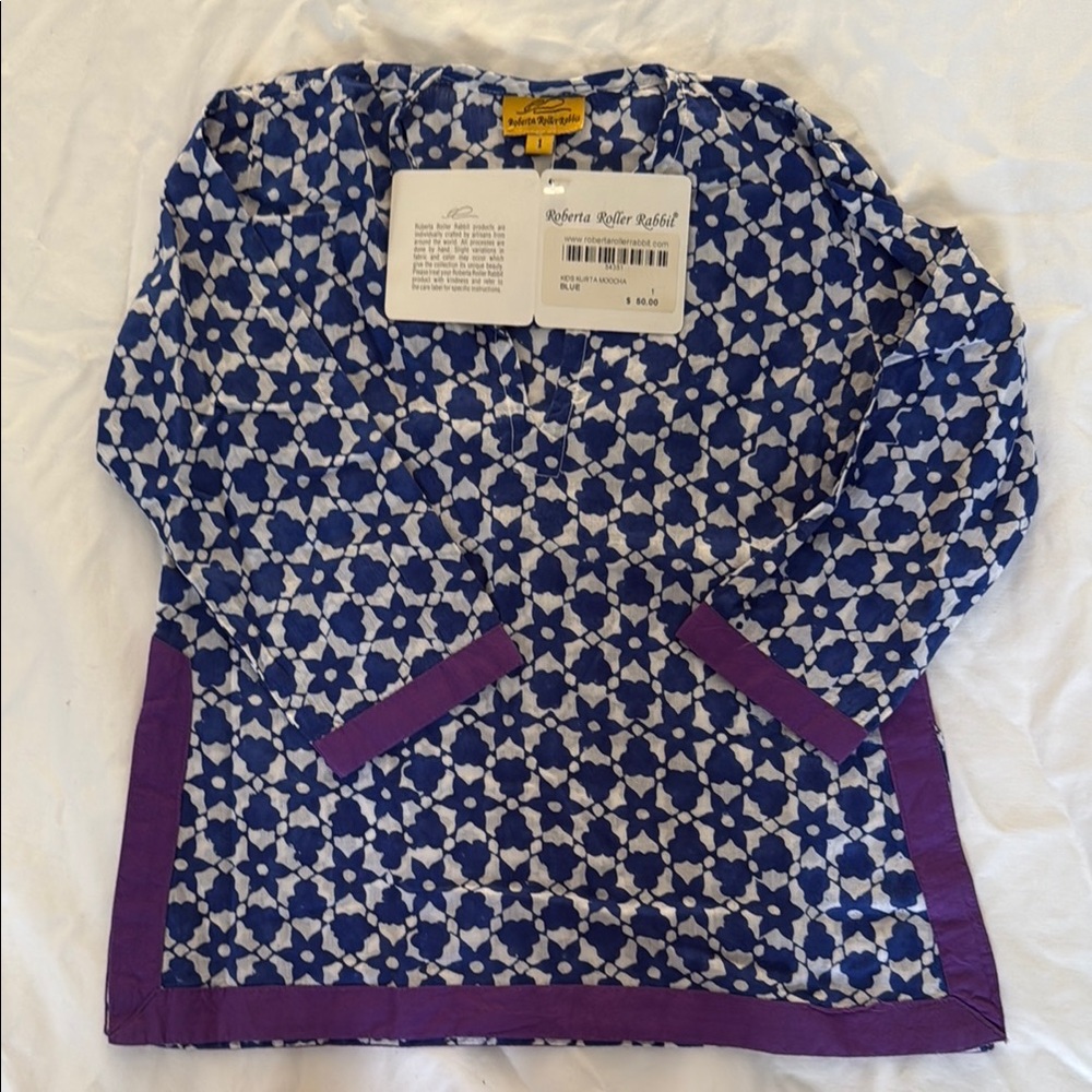 Girls Roberta Roller Rabbit Blue and White Star Print Tunic Size 1